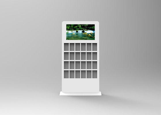 AC240V 32 นิ้วสีขาวตั้งพื้นตู้ป้ายดิจิตอล LCD พร้อมที่วางโบรชัวร์